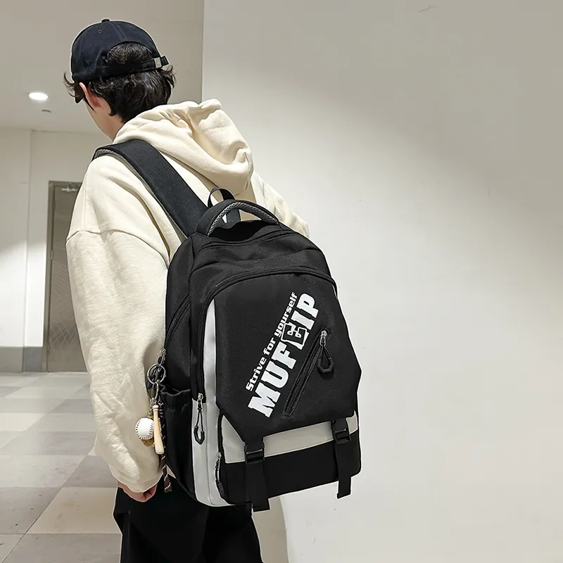 Travel Nylon Backpack Unisex Black/White/Red-2