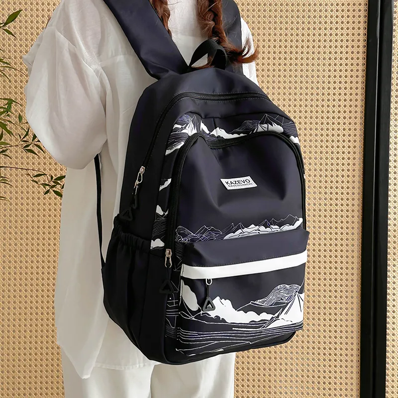 Travel Polyester Backpack Regular Women's Black/White-3