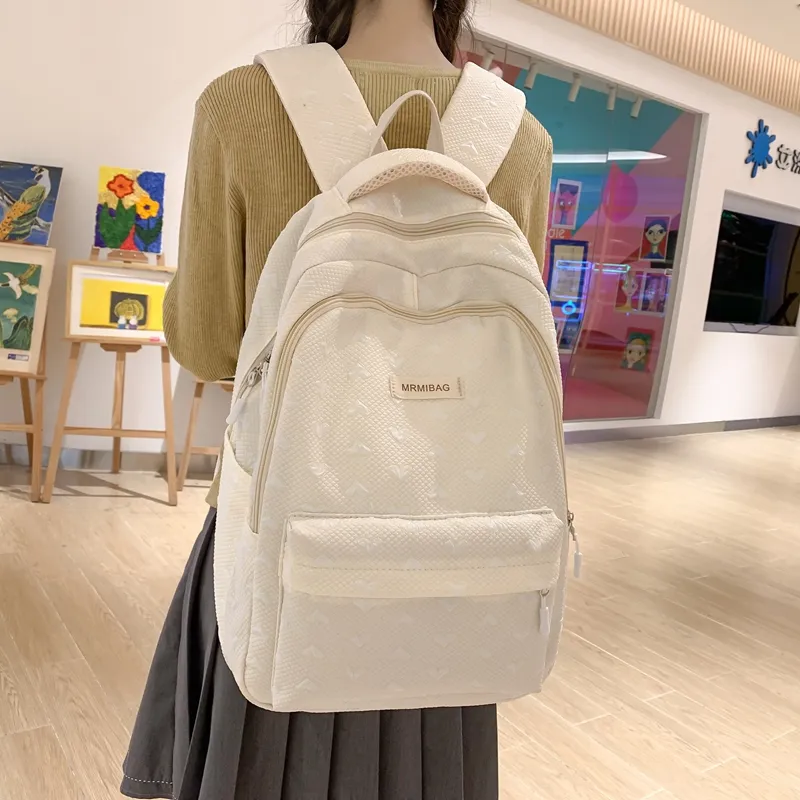 Travel Nylon Backpack Women's Light Gray/Green/Ecru/Pink-9