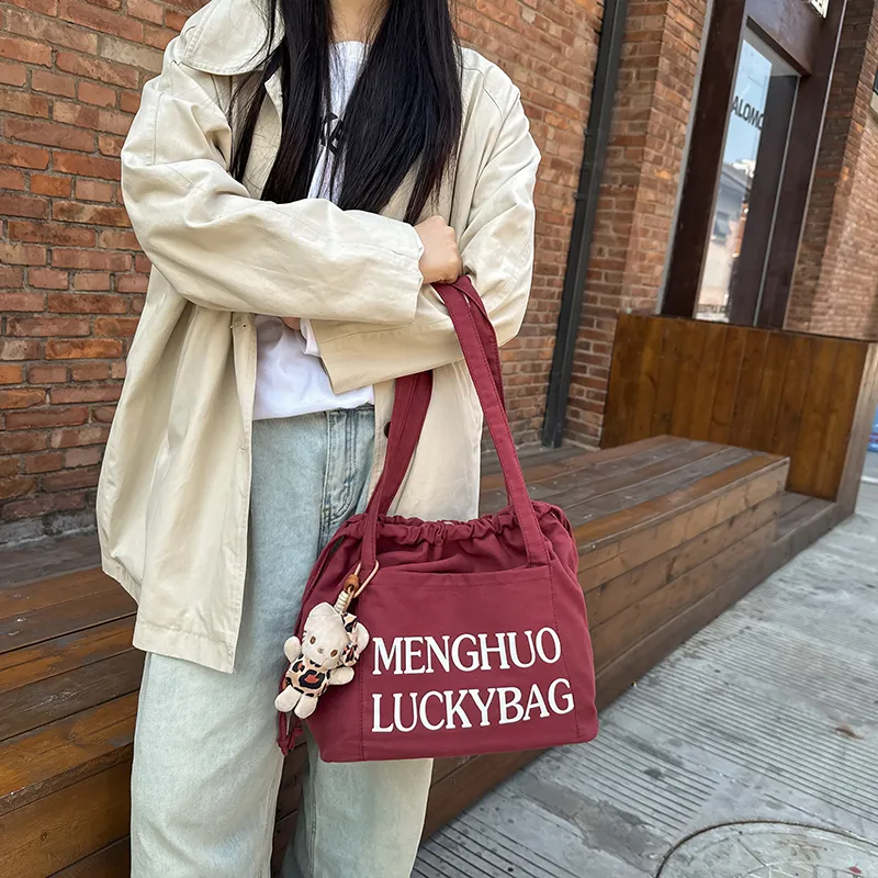 Travel Cotton Shoulder Bag Unisex Black White Red/Yellow/Khaki/Blue-19