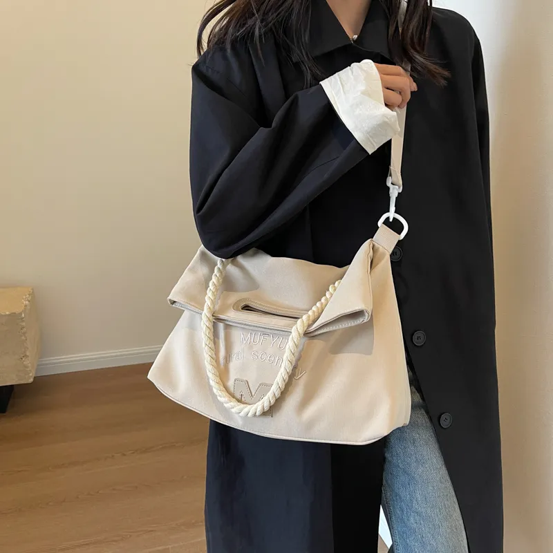 Travel Fabric Crossbody One Shoulder Handbag Regular Women's Black/Ecru/Khaki-2