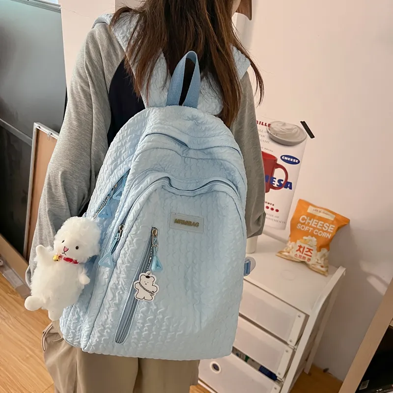 Travel Nylon Backpack Regular Women's Black/White/Pink/Blue-5