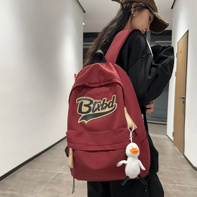 Travel Nylon Backpack Regular Unisex Black Ecru/Red/Gray-18