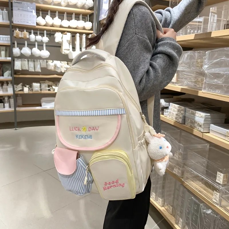 Travel Nylon Backpack Regular Women's Black/White/Yellow/Pink/Blue-16