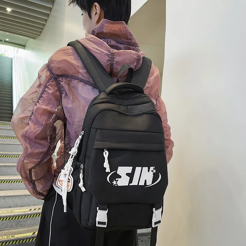Travel Nylon Backpack Unisex Pure Black/White & Black/Khaki/Blue/Red-6