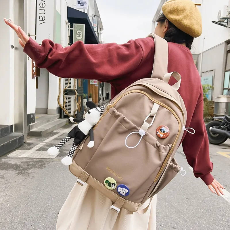 Travel Nylon Backpack Regular Unisex Ecru/Green/Black/Purple/Pink/Khaki-17