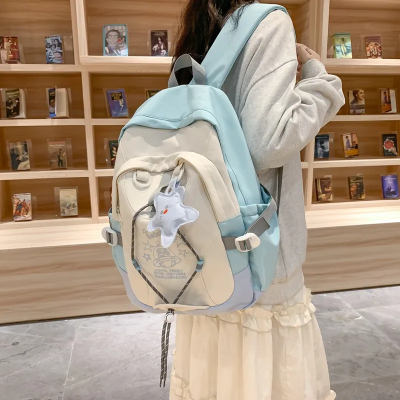Travel Nylon Backpack Regular Unisex Blue/Yellow/Khaki-5