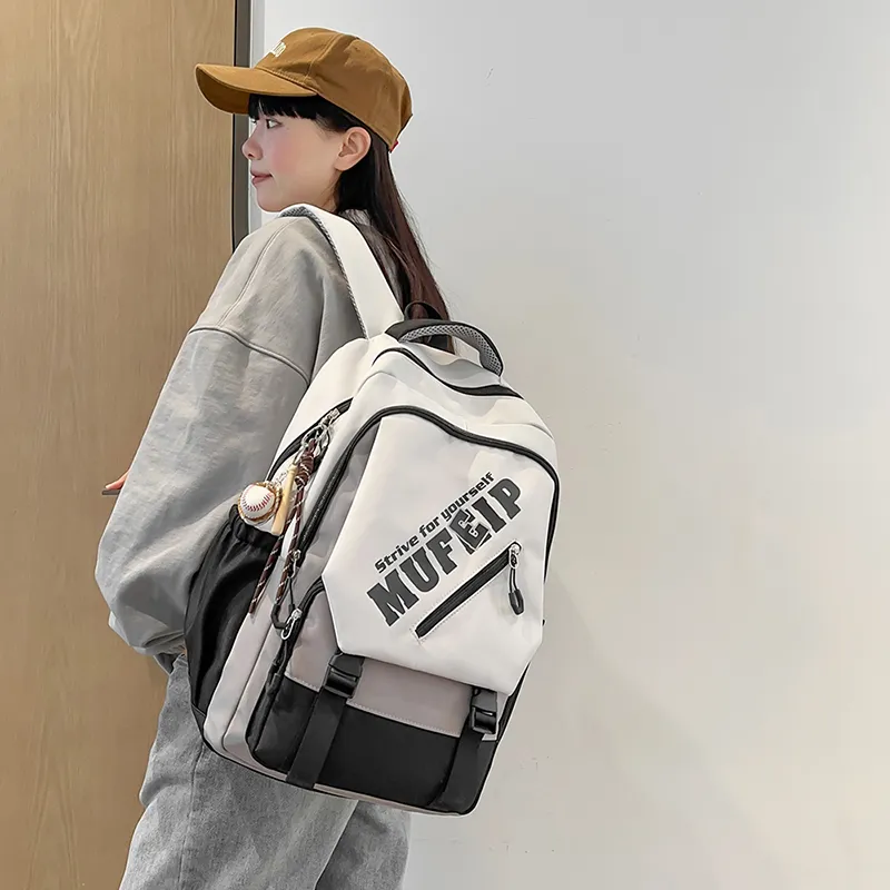 Travel Nylon Backpack Unisex Black/White/Red-11