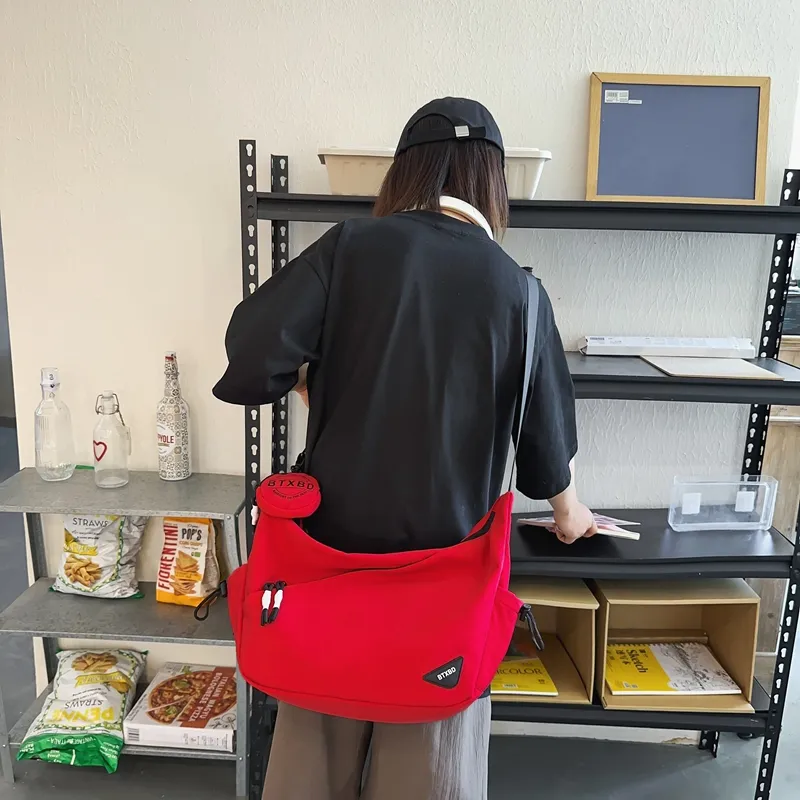 Travel Nylon Shoulder Bag Crossbody Bag Unisex Black/Red/White/Light Gray-7