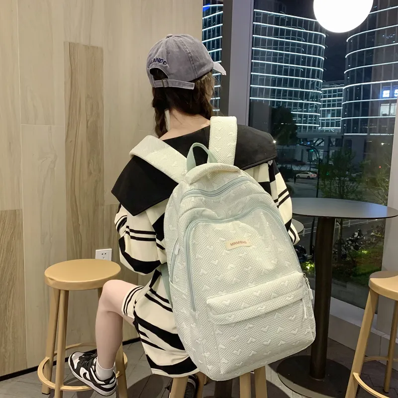 Travel Nylon Backpack Women's Light Gray/Green/Ecru/Pink-6