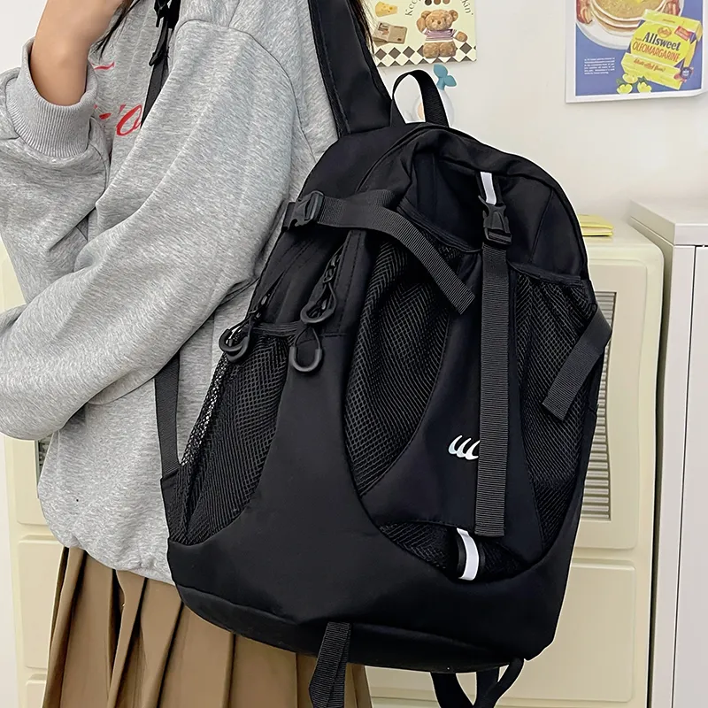 Travel Nylon Backpack Regular Unisex Black/Gray-5