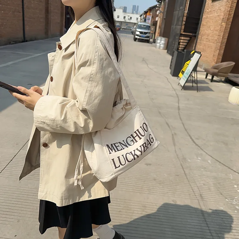Travel Cotton Shoulder Bag Unisex Black White Red/Yellow/Khaki/Blue-10