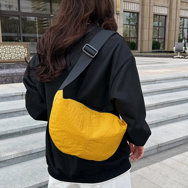 Travel Washed Cloth Crossbody Bag, Shoulder Bag Unisex Black/White/Green/Yellow/Orange-26