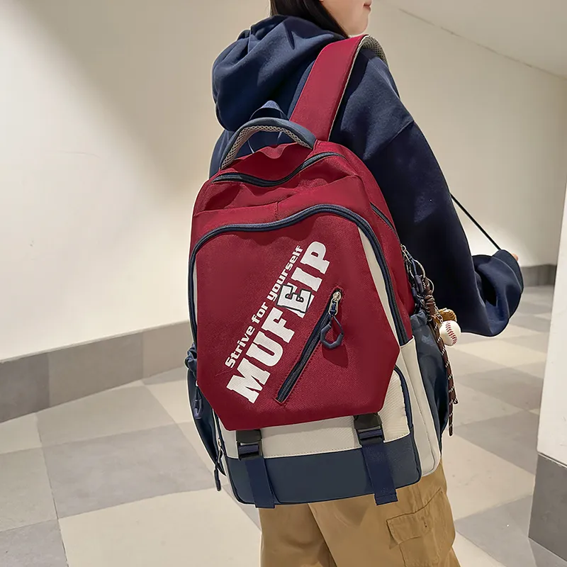 Travel Nylon Backpack Unisex Black/White/Red-20