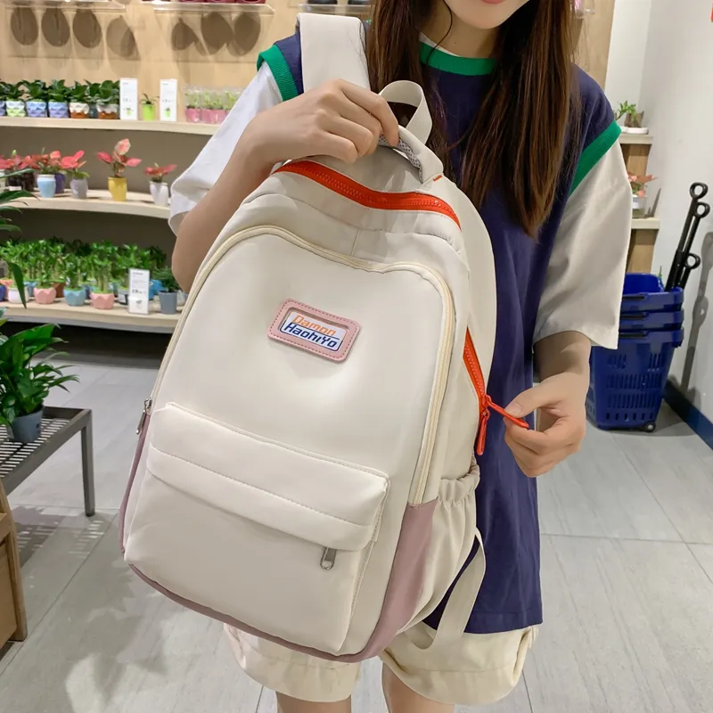 Travel Nylon Backpack Regular Women's Black/White/Yellow/Purple-6