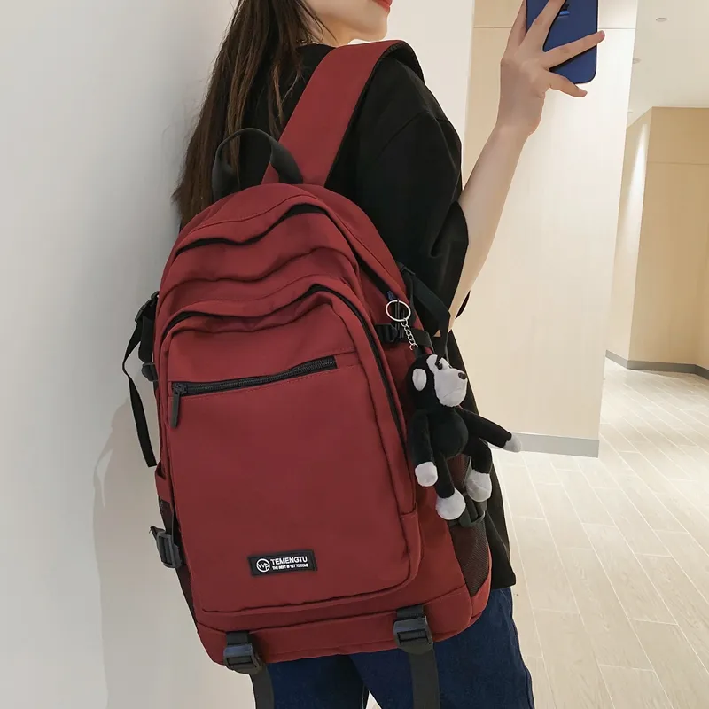 Travel Nylon Backpack Regular Unisex Black/Gray/Red/Light Purple-27