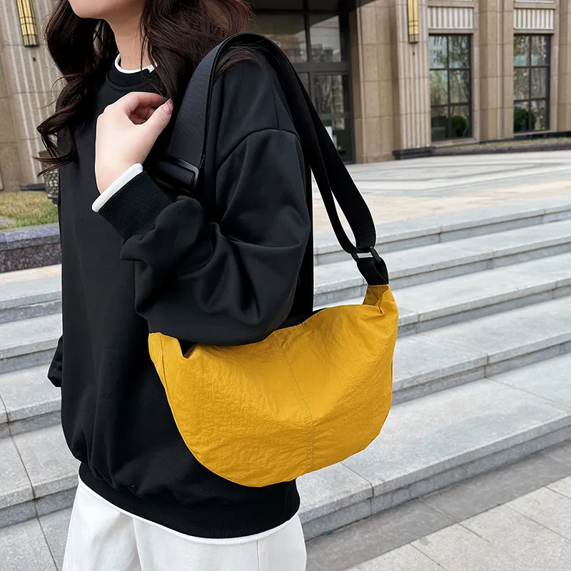 Travel Washed Cloth Crossbody Bag, Shoulder Bag Unisex Black/White/Green/Yellow/Orange-27