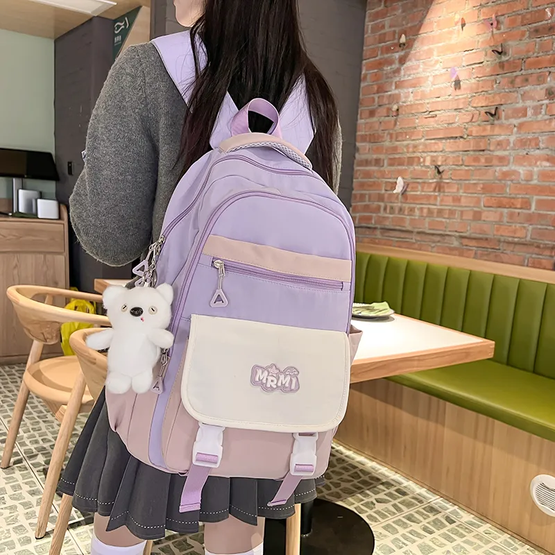 Travel Nylon Backpack Regular Unisex Black/Purple With Pink/Blue With Yellow/Brown With Khaki-8