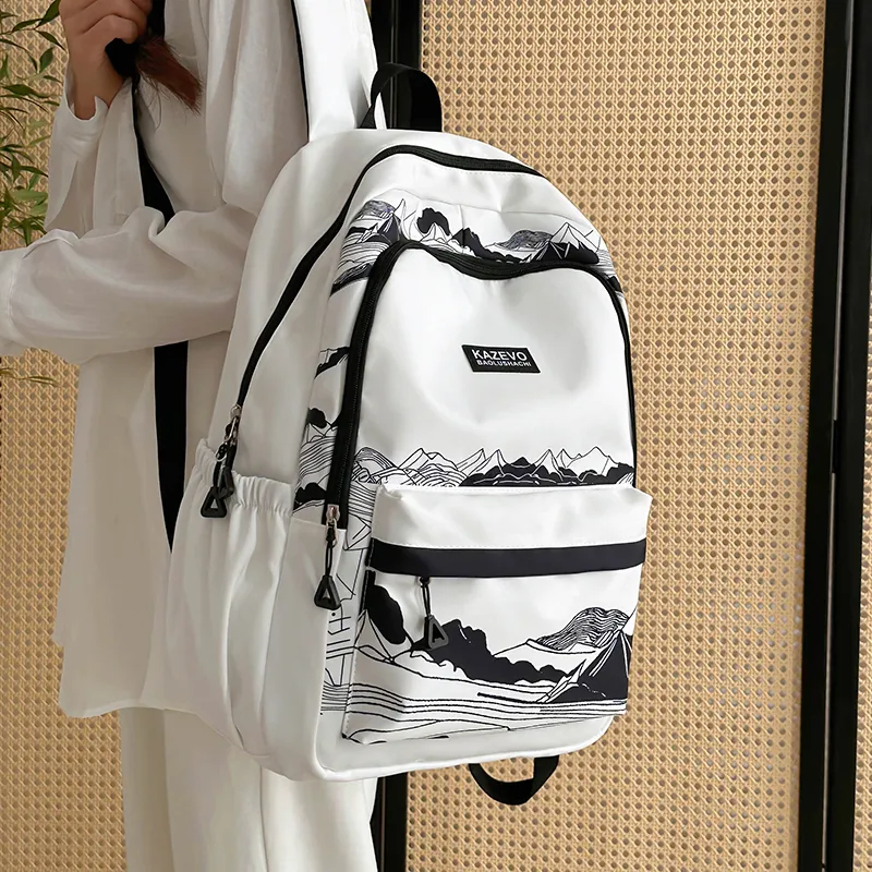 Travel Polyester Backpack Regular Women's Black/White-11