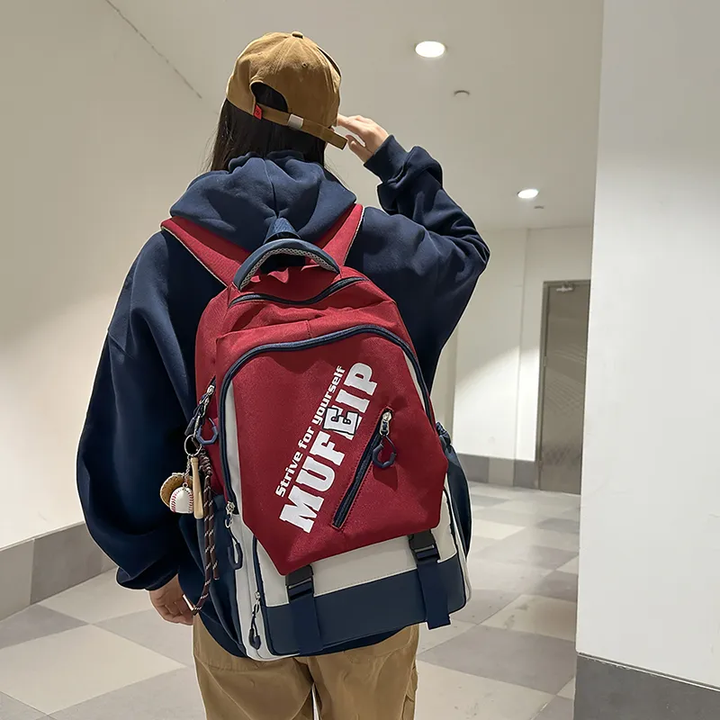 Travel Nylon Backpack Unisex Black/White/Red-21