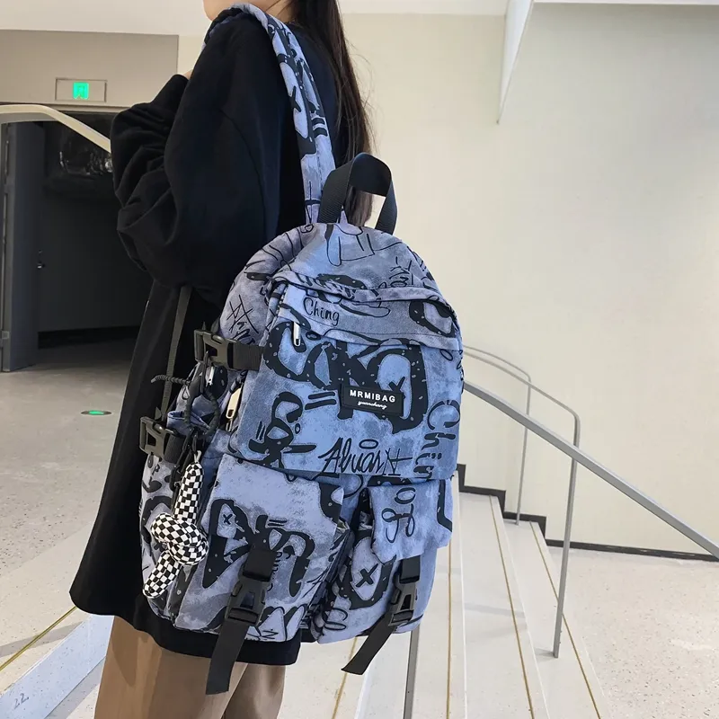 Travel Nylon Backpack Regular Black/White/Blue-15
