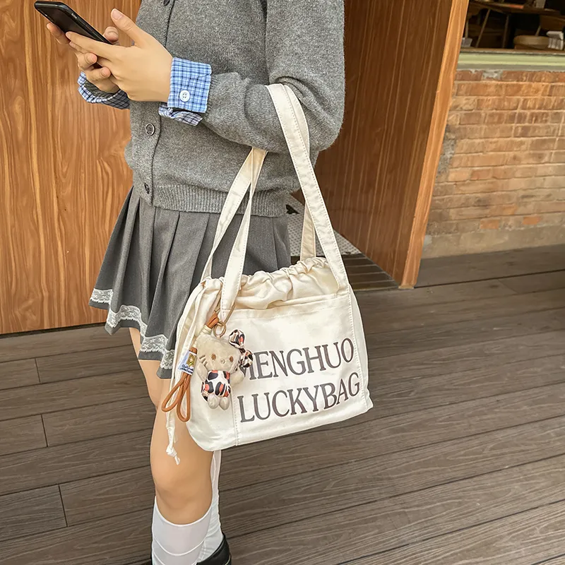 Travel Cotton Shoulder Bag Unisex Black White Red/Yellow/Khaki/Blue-9