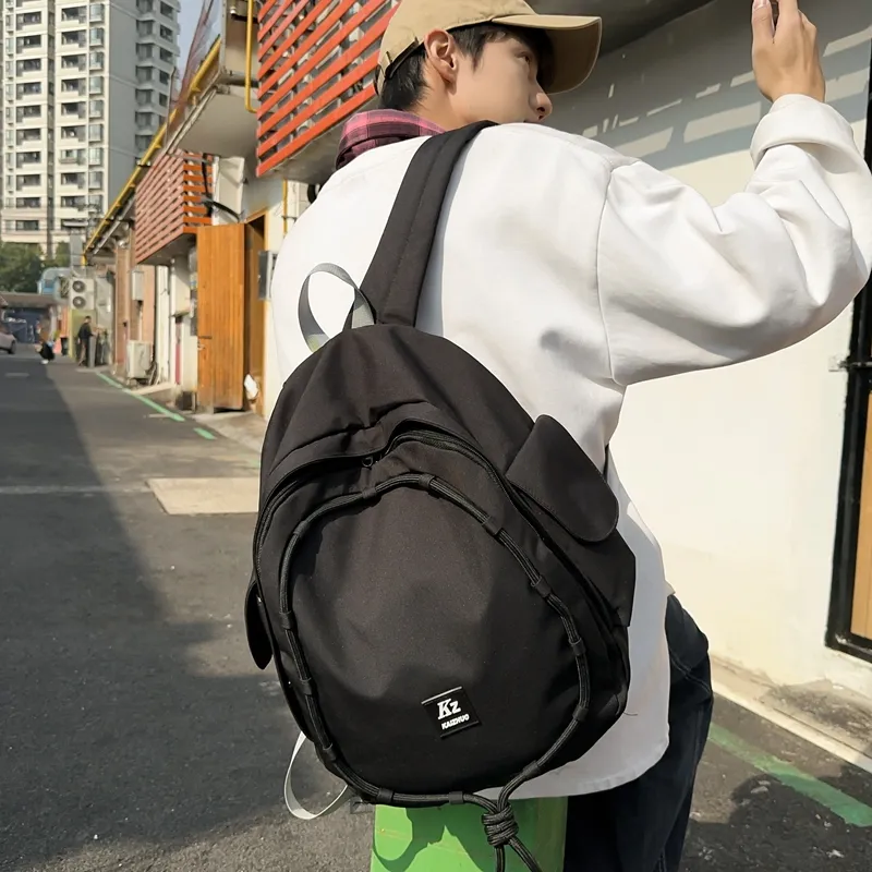 Travel Nylon Backpack Unisex Black/Yellow/Blue-5
