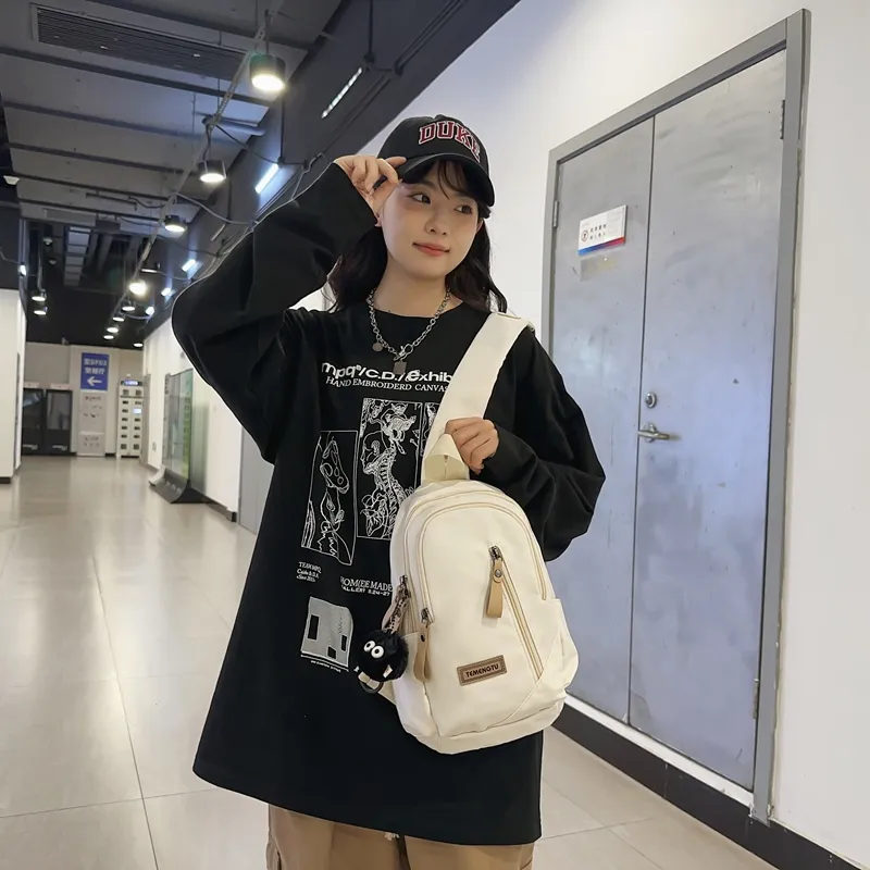 Travel Nylon Shoulder Bag, Crossbody Bag, Sling Bag Regular Unisex Black/White/Coffee/Khaki/Red-3