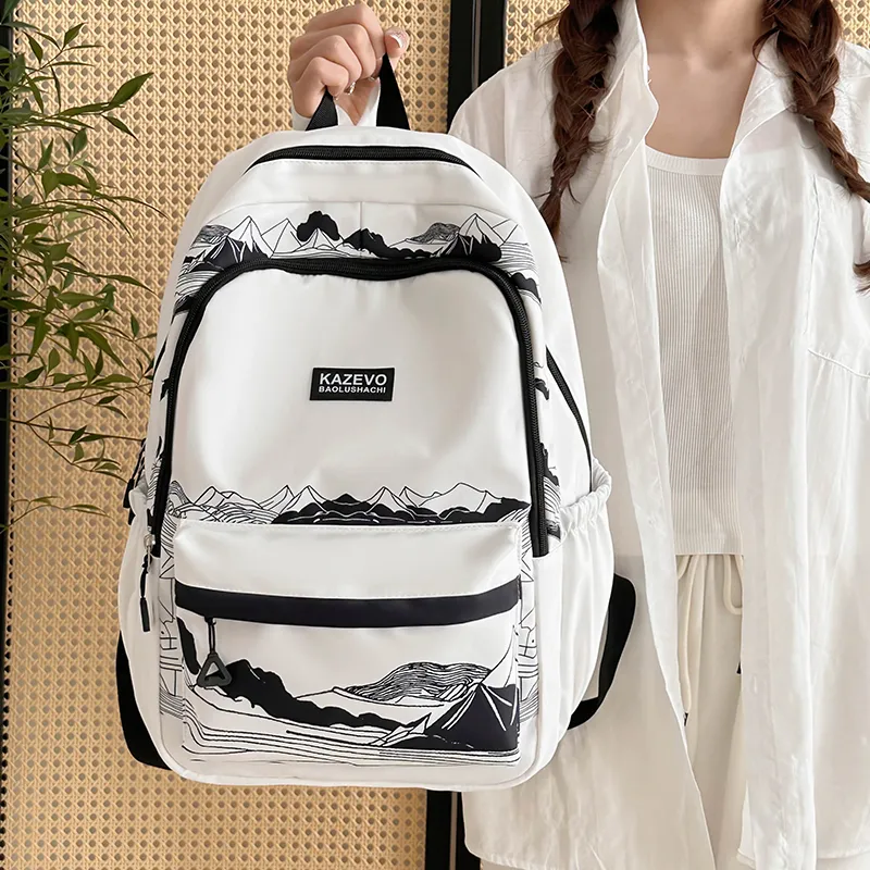 Travel Polyester Backpack Regular Women's Black/White-13