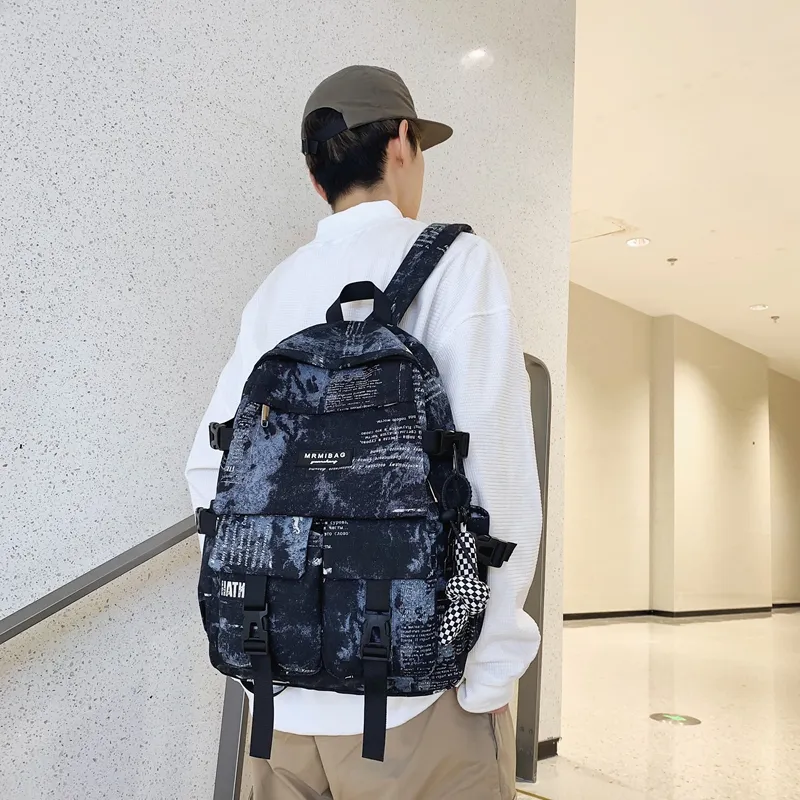 Travel Nylon Backpack Regular Black/White/Blue-4