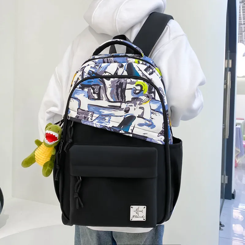 Travel Nylon Backpack Regular Unisex Green/Blue/Yellow-11