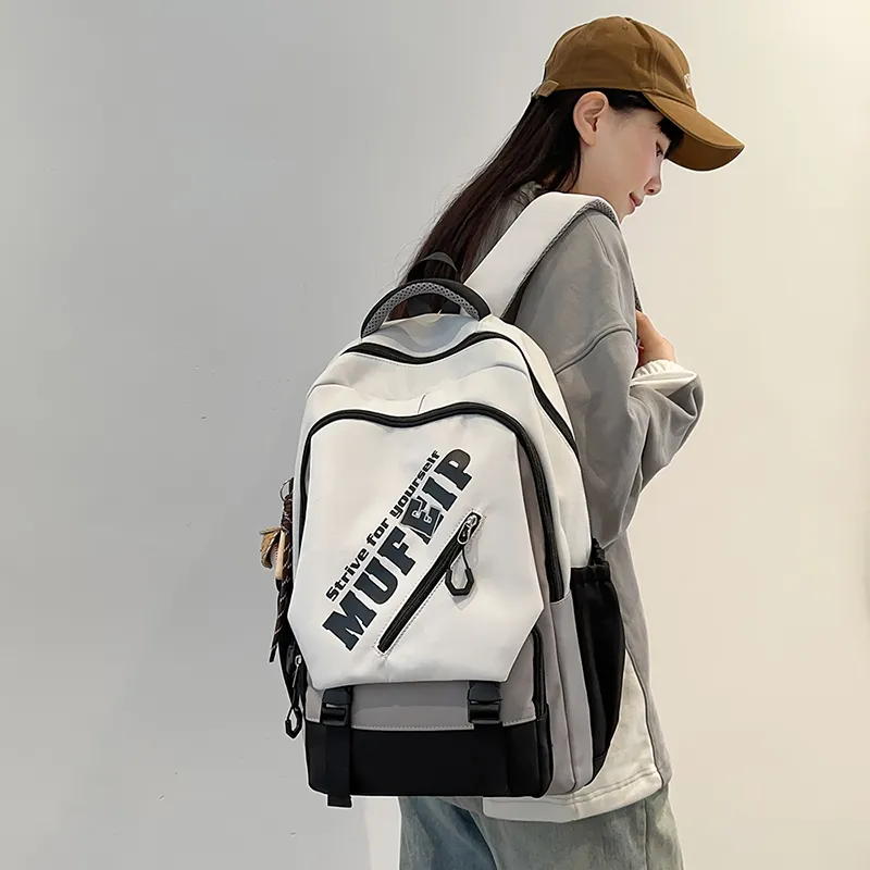 Travel Nylon Backpack Unisex Black/White/Red-14