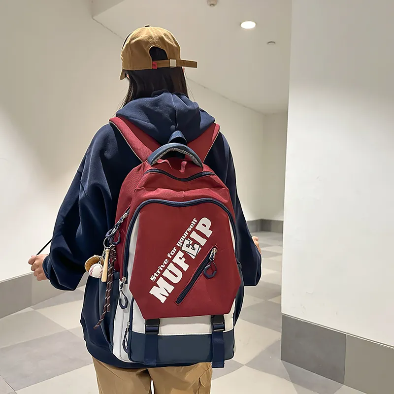 Travel Nylon Backpack Unisex Black/White/Red-18