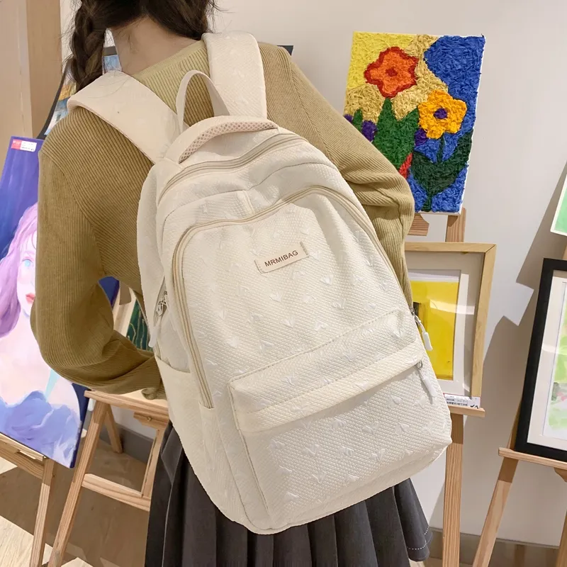 Travel Nylon Backpack Women's Light Gray/Green/Ecru/Pink-10