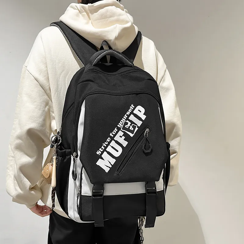 Travel Nylon Backpack Unisex Black/White/Red-3