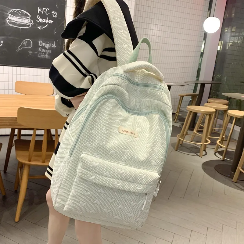Travel Nylon Backpack Women's Light Gray/Green/Ecru/Pink-3