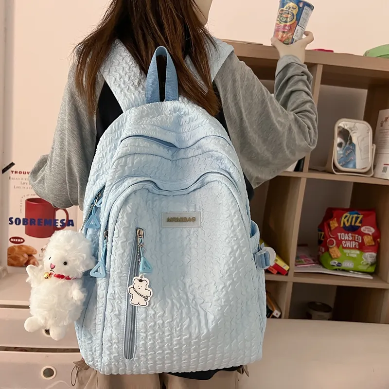 Travel Nylon Backpack Regular Women's Black/White/Pink/Blue-4