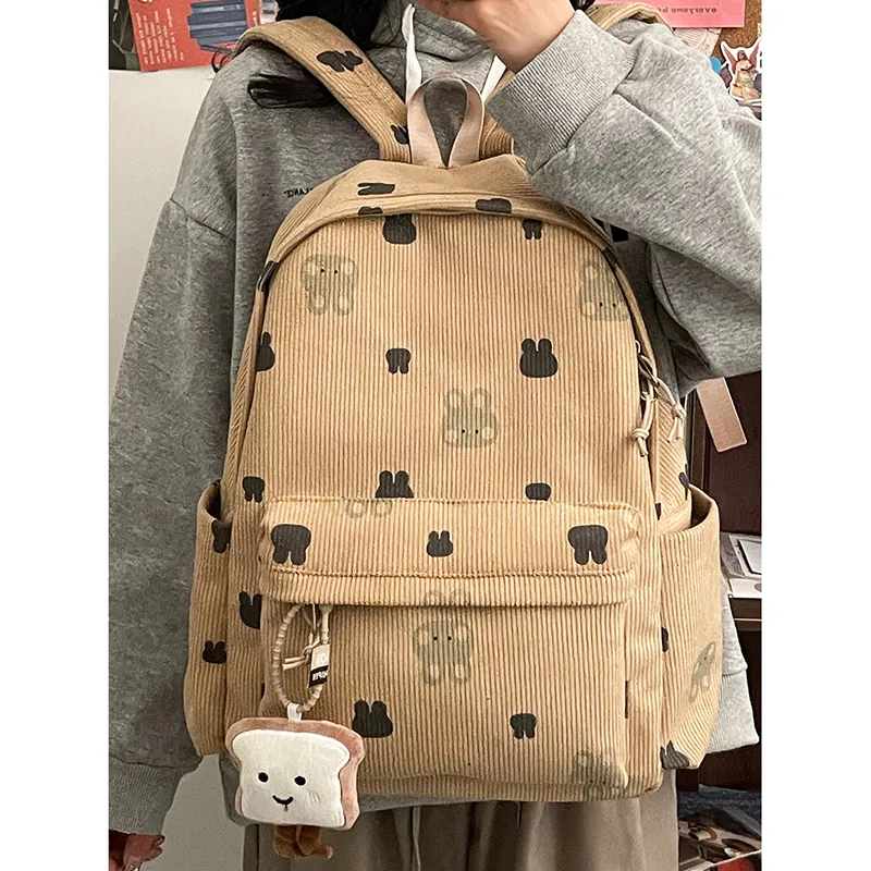 Travel Corduroy Backpack Regular Unisex Cub/Bunny-12