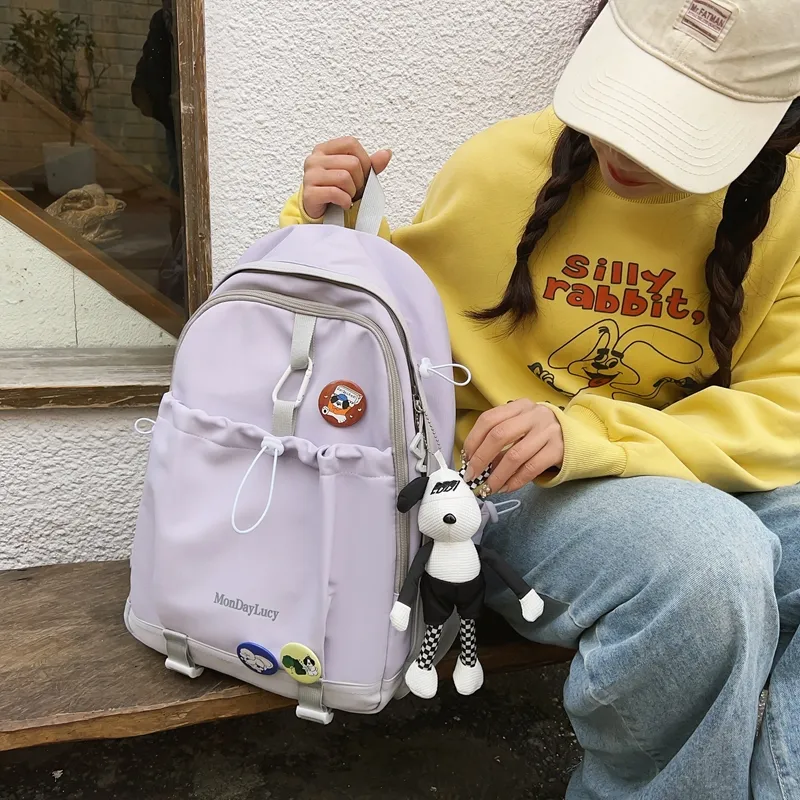 Travel Nylon Backpack Regular Unisex Ecru/Green/Black/Purple/Pink/Khaki-12