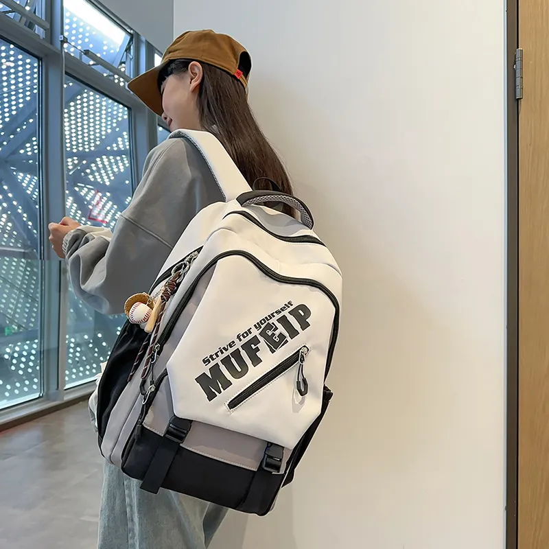 Travel Nylon Backpack Unisex Black/White/Red-13