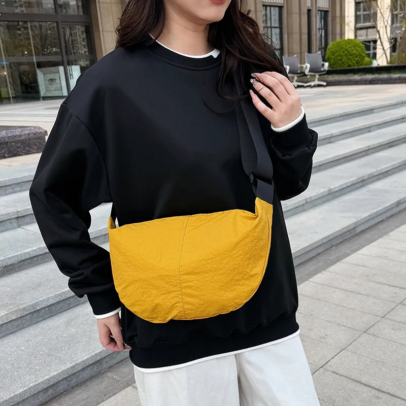 Travel Washed Cloth Crossbody Bag, Shoulder Bag Unisex Black/White/Green/Yellow/Orange-24