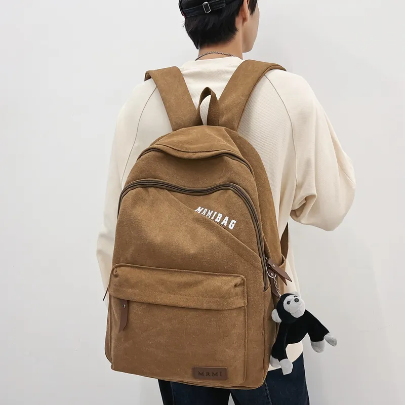 Travel Canvas Backpack Unisex Black/Green/Brown/White/Gray/Khaki-10