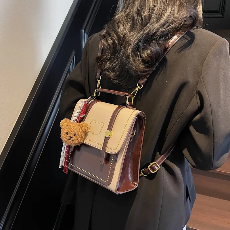 Travel PU Backpack Regular Women's Black/Ecru/Coffee/White & Coffee-21