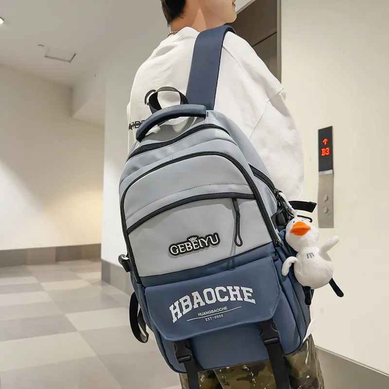 Travel Nylon Backpack Unisex Gray Blue/Gray/Khaki/White Blue/Black-2