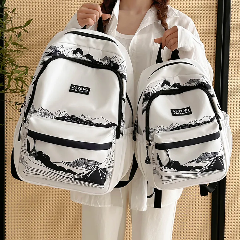 Travel Polyester Backpack Regular Women's Black/White-14
