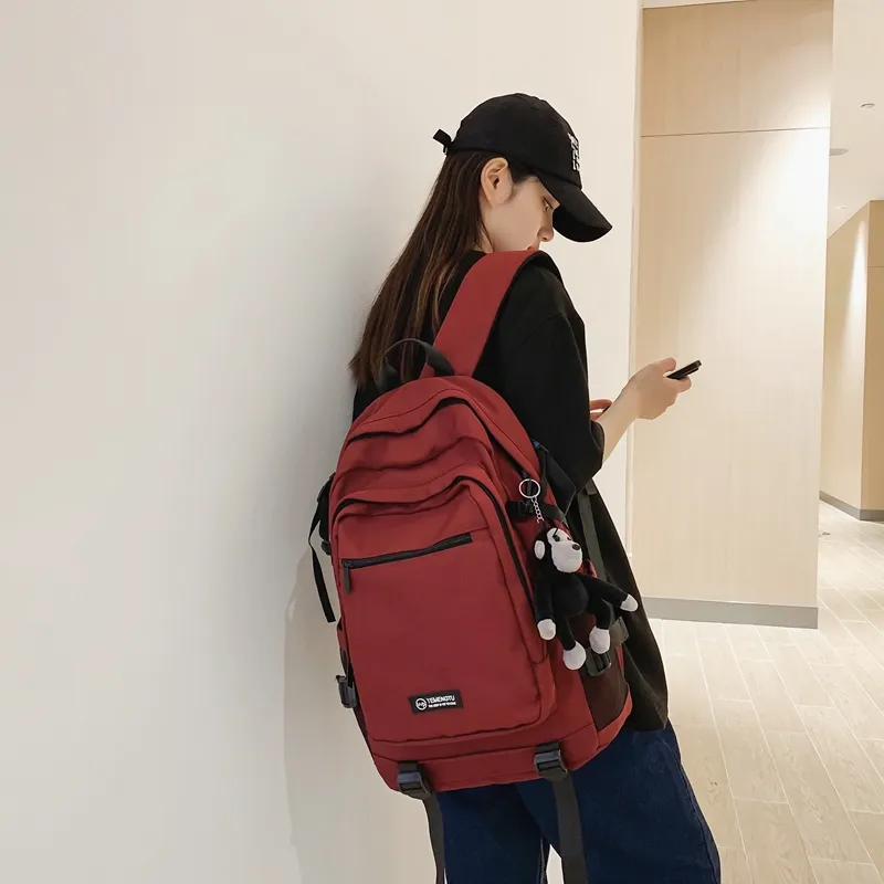 Travel Nylon Backpack Regular Unisex Black/Gray/Red/Light Purple-24