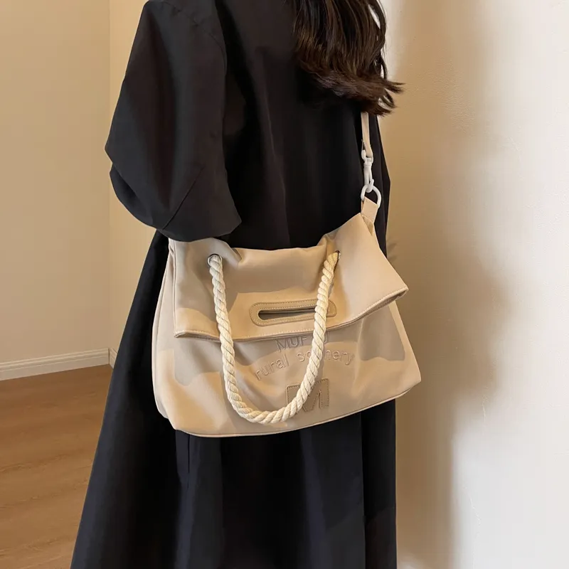 Travel Fabric Crossbody One Shoulder Handbag Regular Women's Black/Ecru/Khaki-3