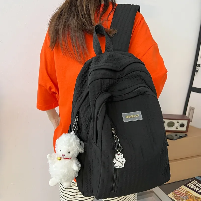 Travel Nylon Backpack Regular Women's Black/White/Pink/Blue-8