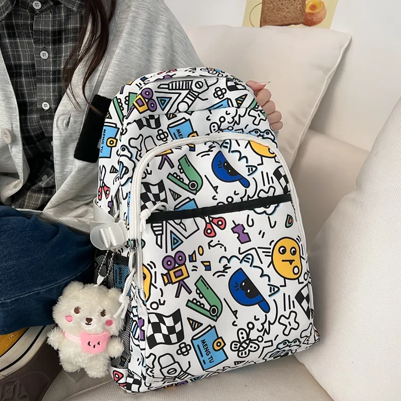 Travel Nylon Backpack Unisex Black White/Multicolor-9