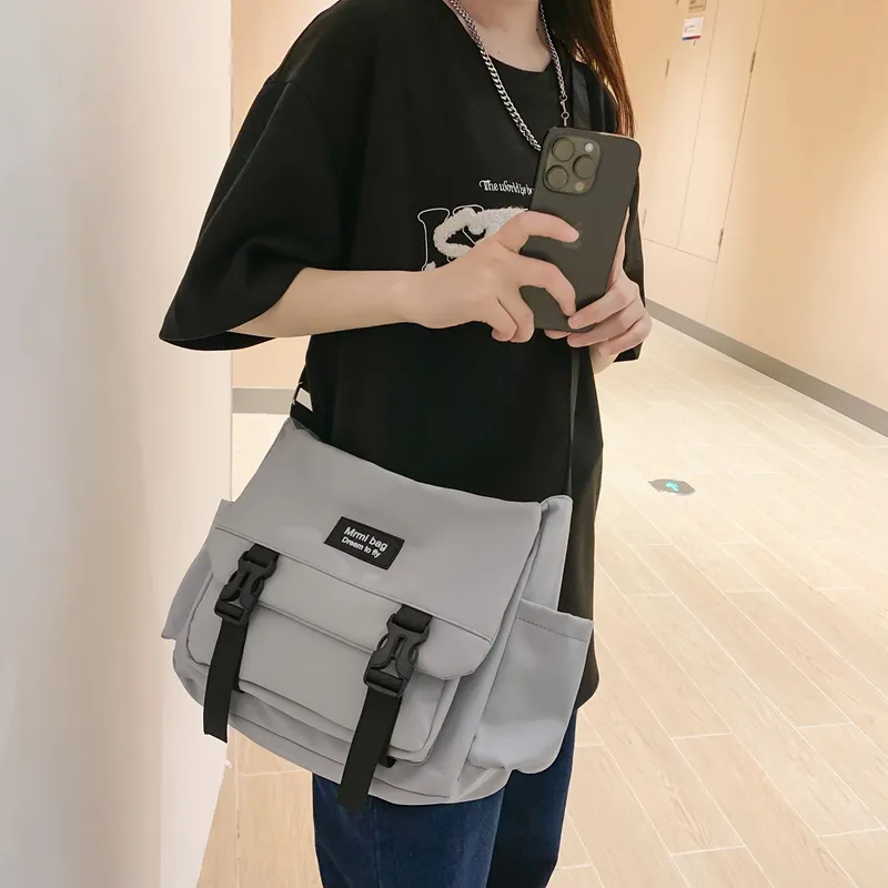 Travel Nylon Crossbody Bag Regular Unisex Black/White/Gray-11